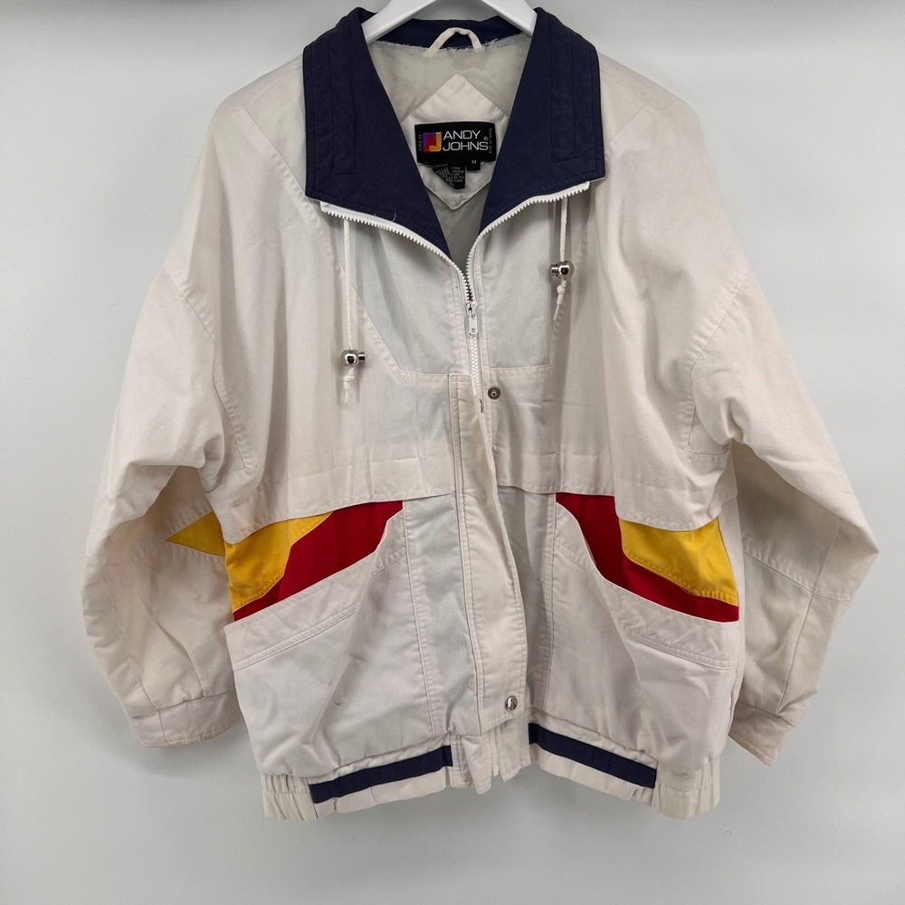 Andy Johns 90s Colorblock Windbreaker Jacket White Medium Yacht Coat